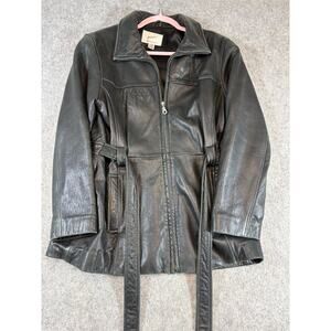 VINTAGE Jacqueline Ferrar Lambskin Leather Jacket Womens M Petite Black Moto Y2K